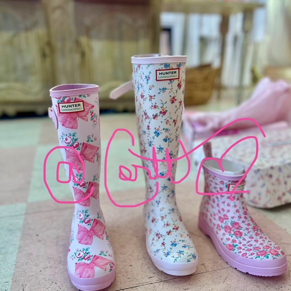 💧☔️🌦️Hunter x LoveShackFancy Women’s PLAY™ Short Rose Heart Rain Boots - Picture 3 of 11